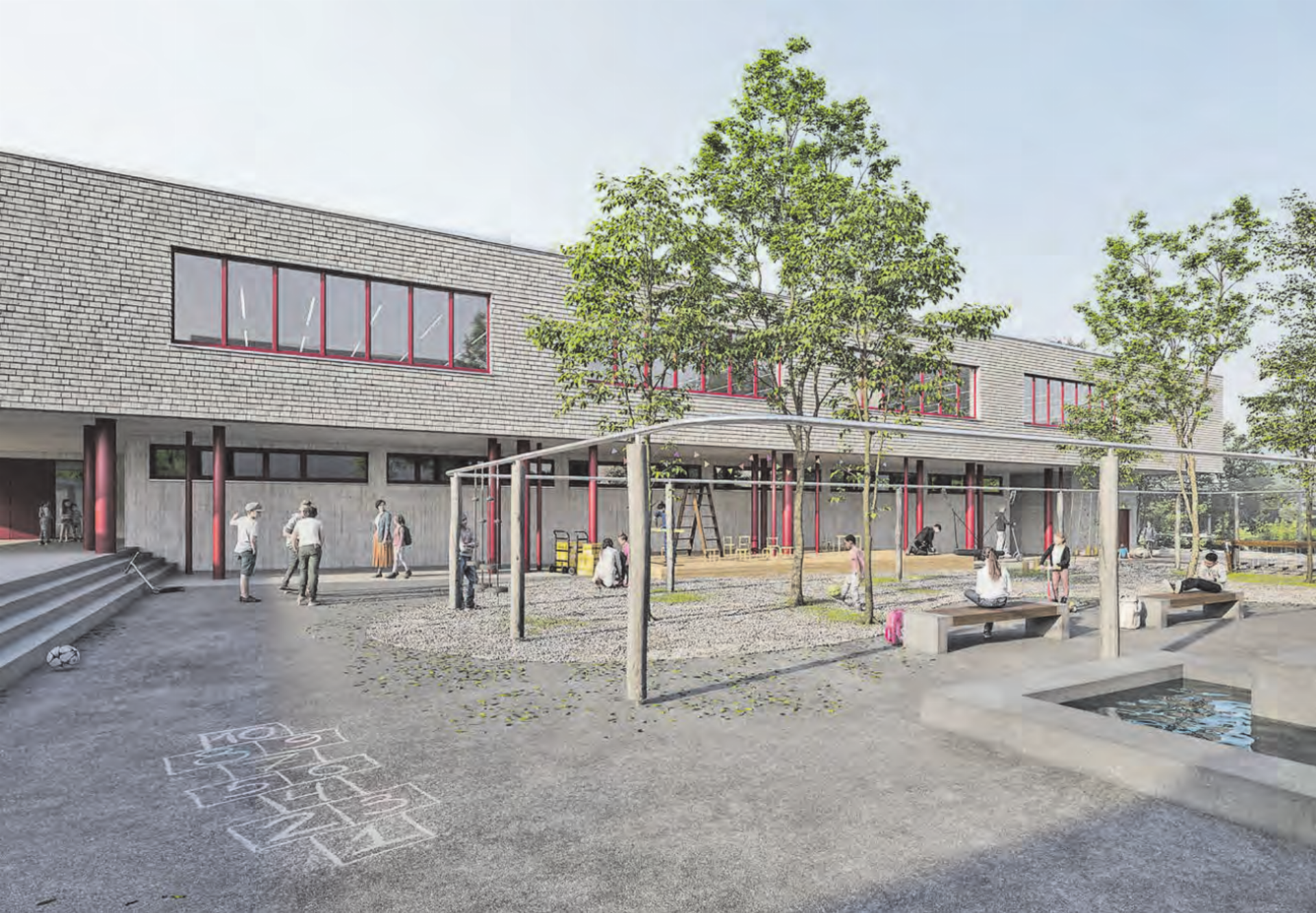 Bietet viel Platz zum Lernen: Die Aufstockung bei der Doppelturnhalle sorgt für mehr Schulraum. (Visualisierung: zVg.) - Das Bild wird blockiert. – Möglicherweise durch einen aktiven Adblocker.