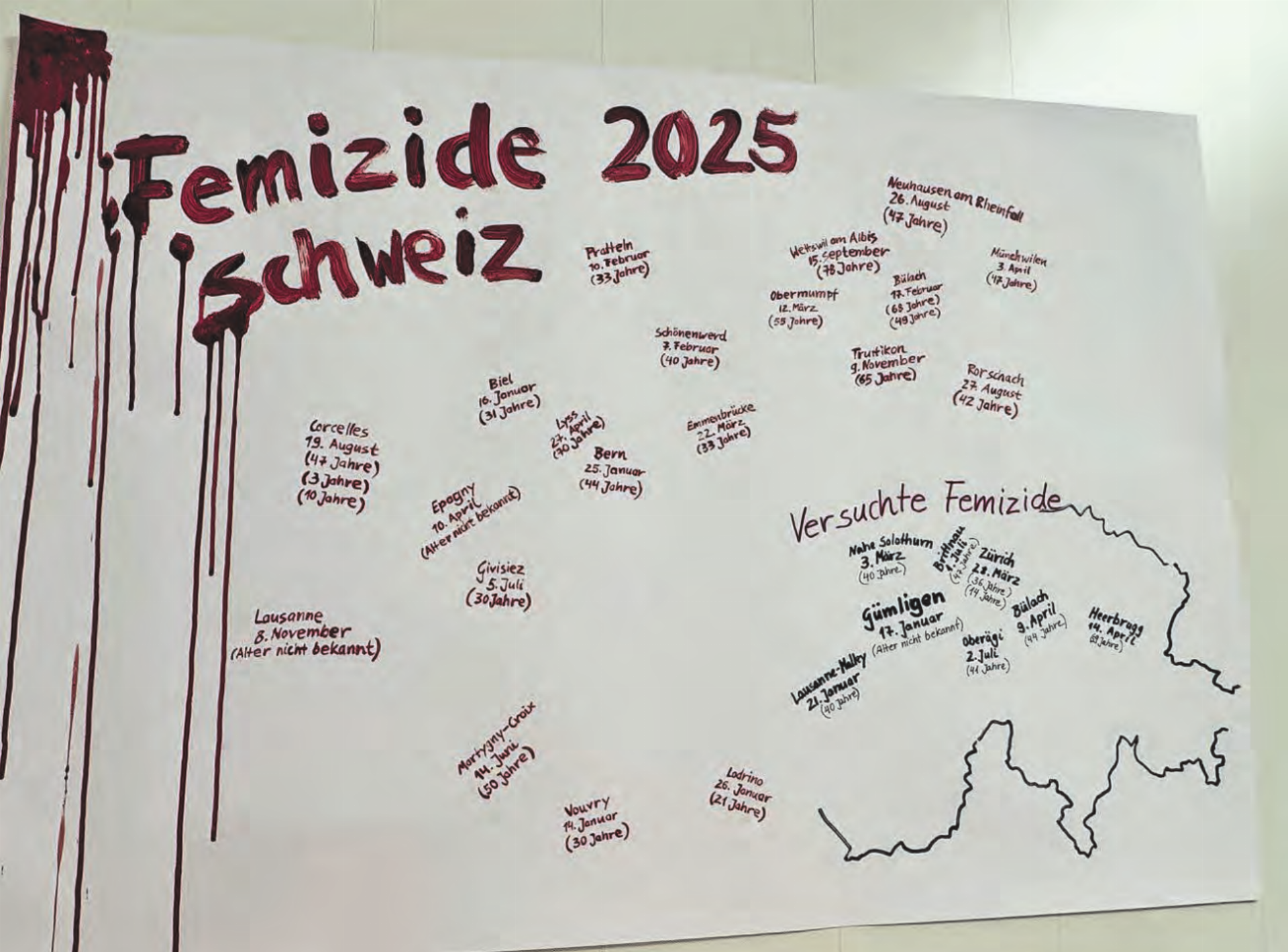 Ein Plakat macht die Femizide in der Schweiz sichtbar. (Bild: Dominique Rubin - Das Bild wird blockiert. – Möglicherweise durch einen aktiven Adblocker.