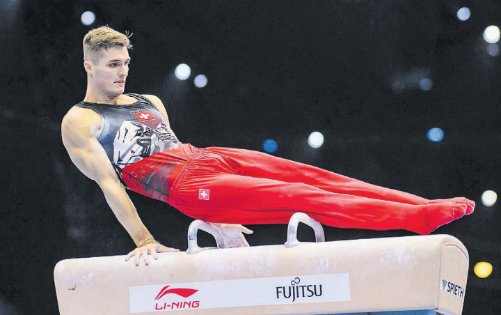Bewahrte einen kühlen Kopf: Florian Langenegger während seiner Pauschenpferd-Übung. Bereits heute Abend steht der Uerkheimer im Mehrkampffinal. (Bild: Schweizerischer Turnverband)